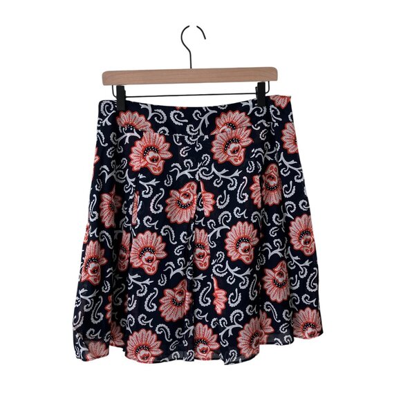 Talbots Petites 100% Cotton Navy Blue & Orange Floral Pleated Midi Skirt, NWT - Picture 8 of 10